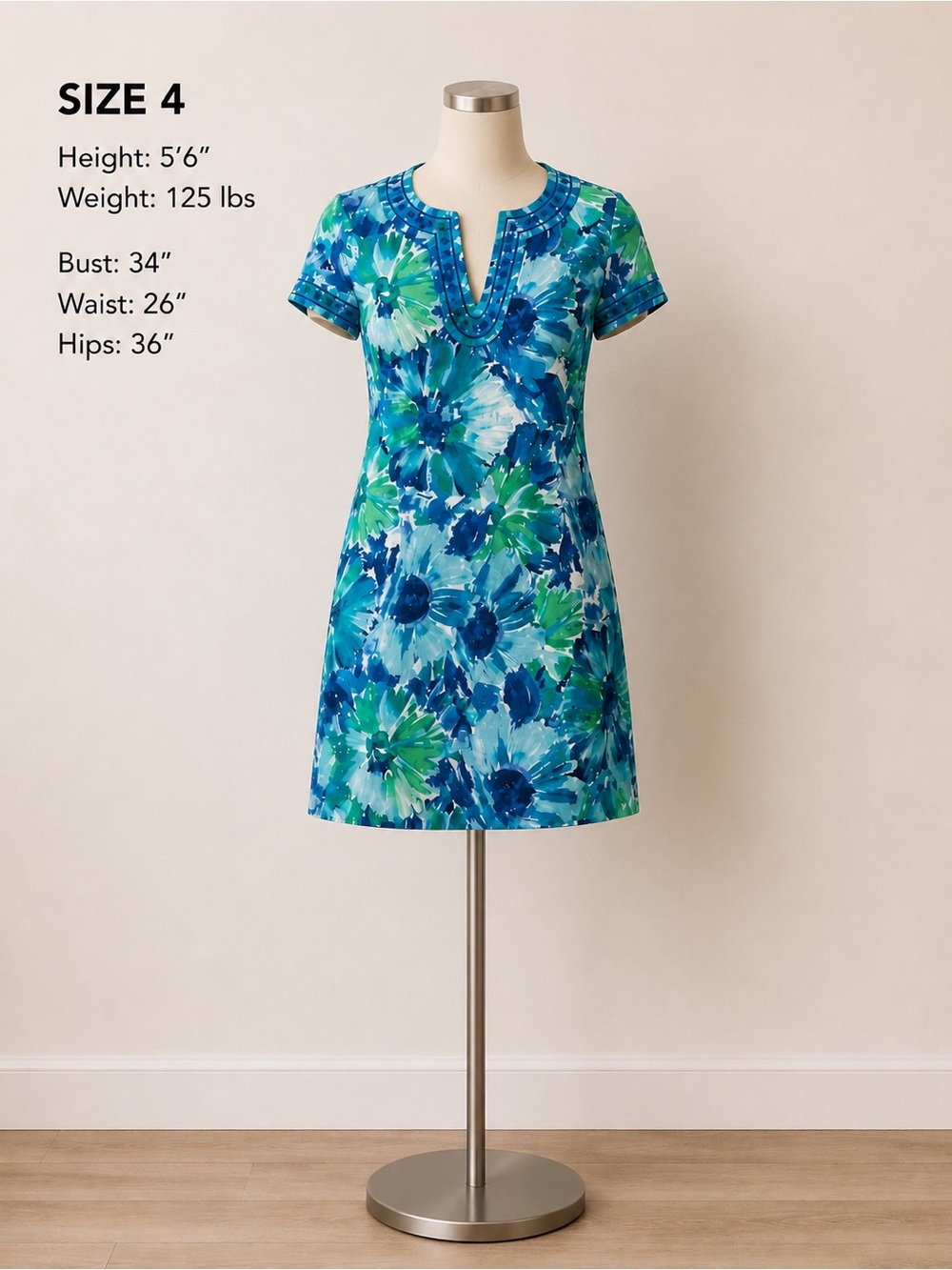 Pappagallo Blue & Green Floral Short-Sleeve Dress